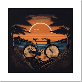 sunset and bicycle Posters and Art